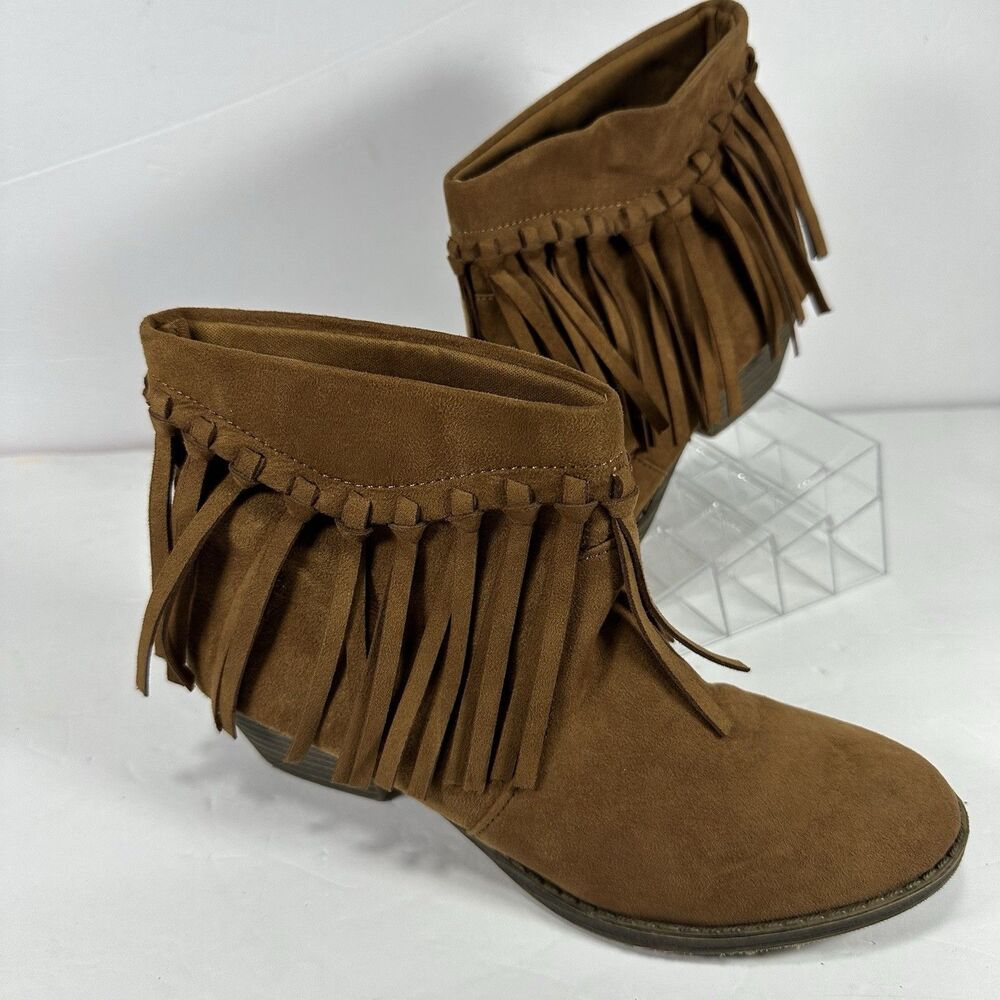 American Eagle Brown Suede Fringe Ankle Boots Booties - Women’s Size 9